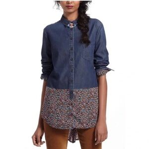 Anthropologie Postmark Women's Blue Denim Floral Top